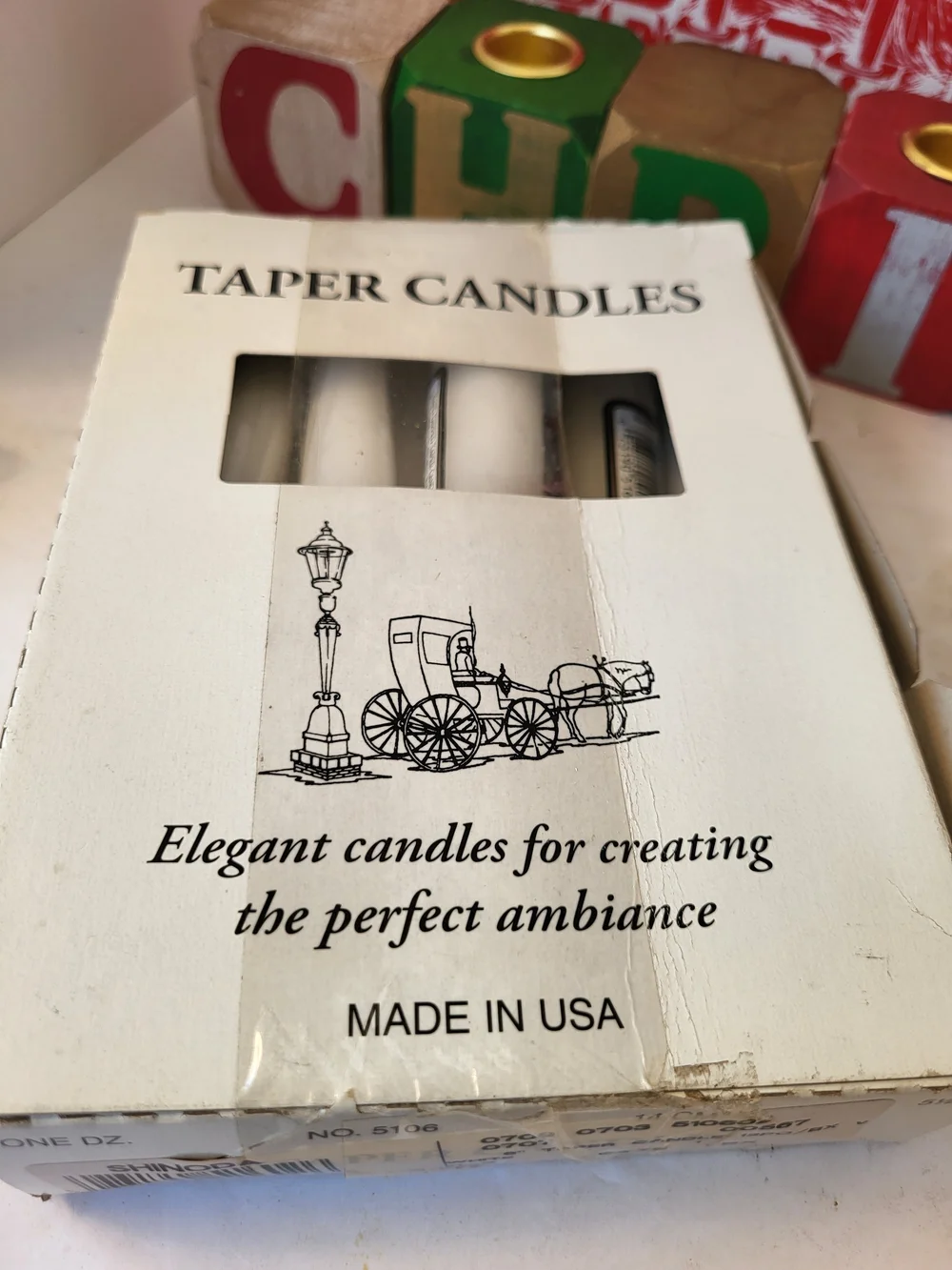 Vintage Merry Christmas Wood Block Candle Holder Set Colonial Candle